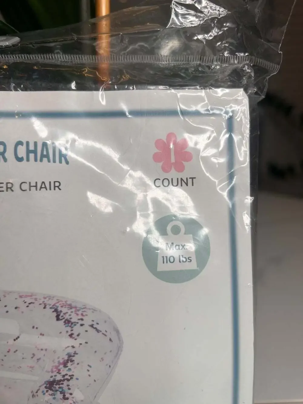 Inflatable chair 90s 2000s style clear  with glitter. Girls room dorm retro teen